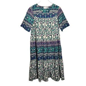 Vermont Country Store Vintage Midi Dress Caftan mumu size small 80's cotton